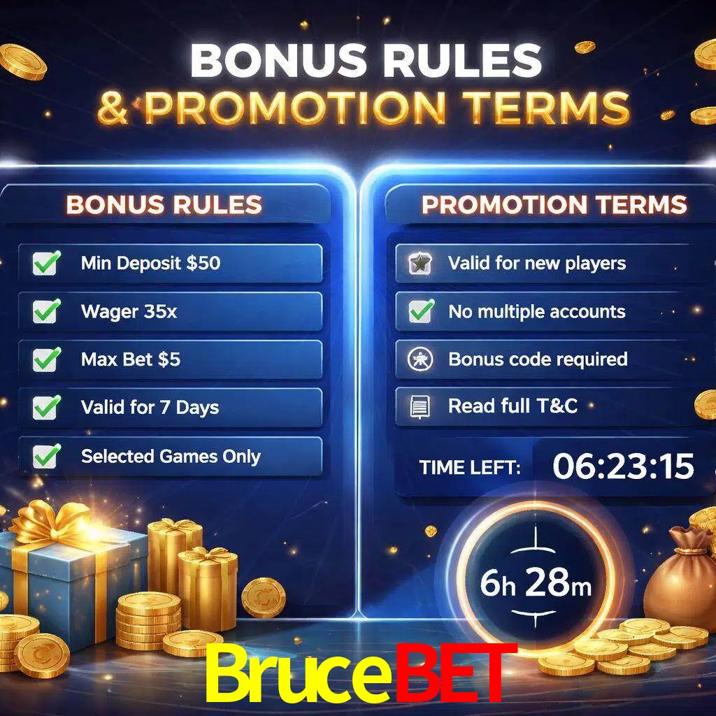 Reglas de promoción Brucebet y condiciones de bonos explicadas visualmente
