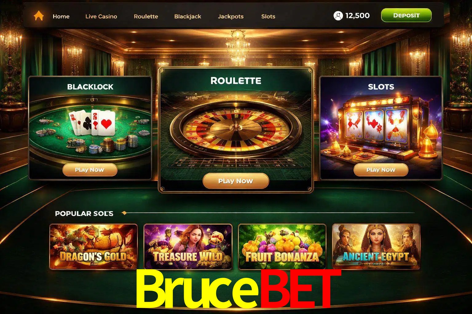 Vista de la plataforma Brucebet Casino mostrando categorías organizadas de juegos en línea